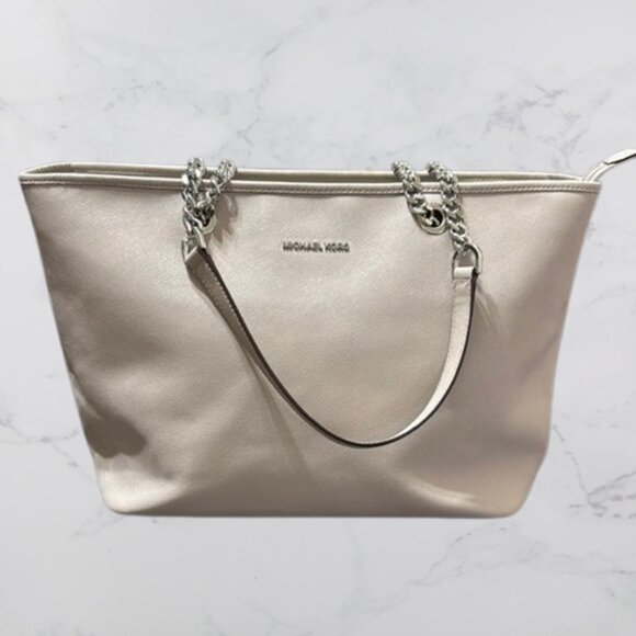 Michael Kors Grey Leather Tote Bag Over Shoulder bag Chain Strap